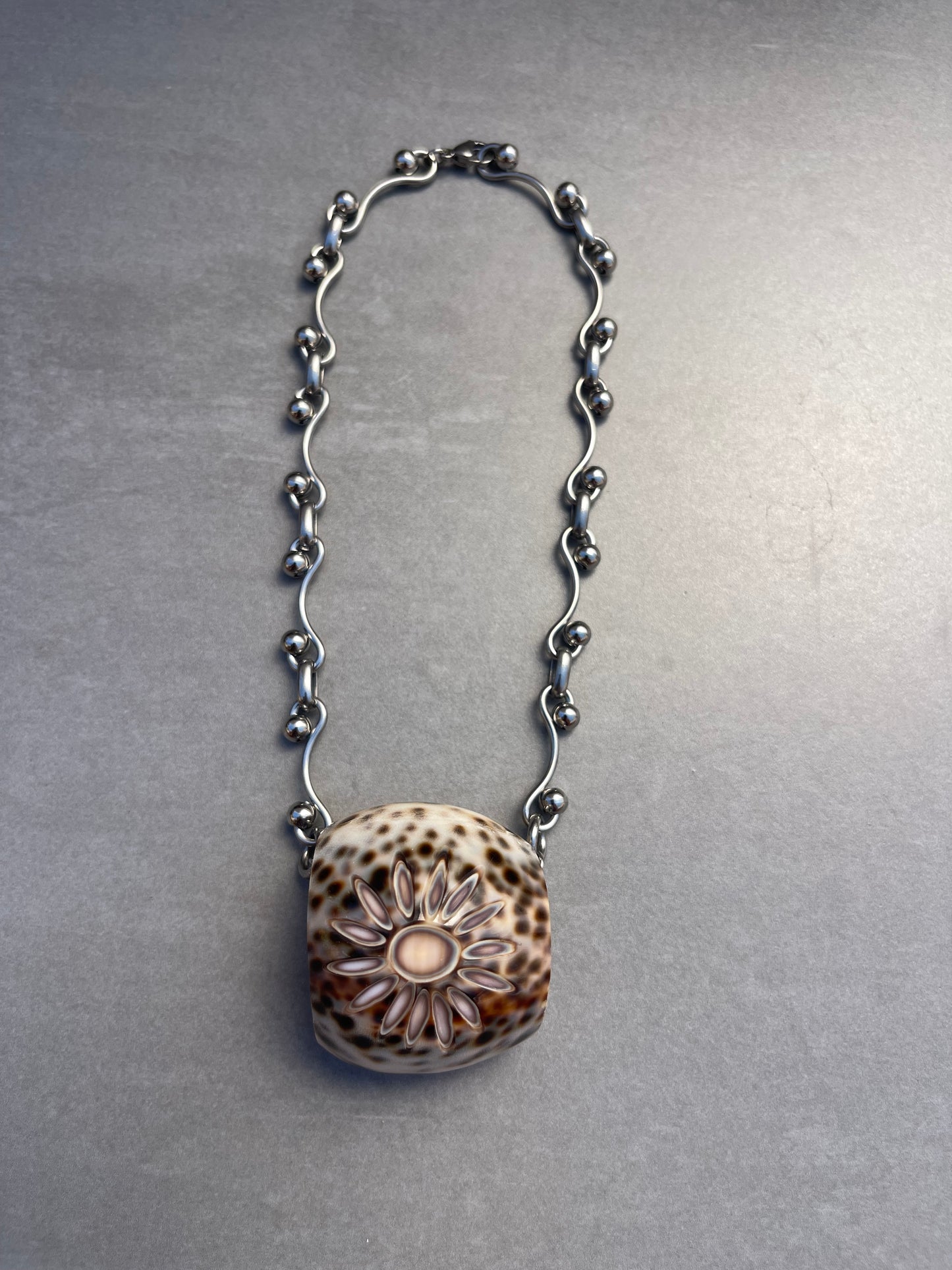 Tiger Cowrie Stainless Steel Necklace