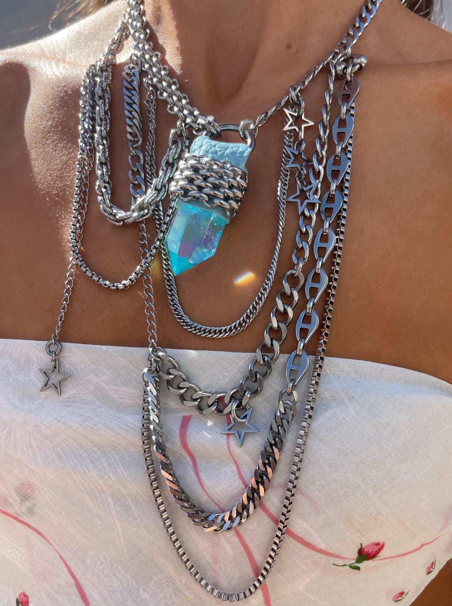 Aqua Aura Quartz Layered Necklace