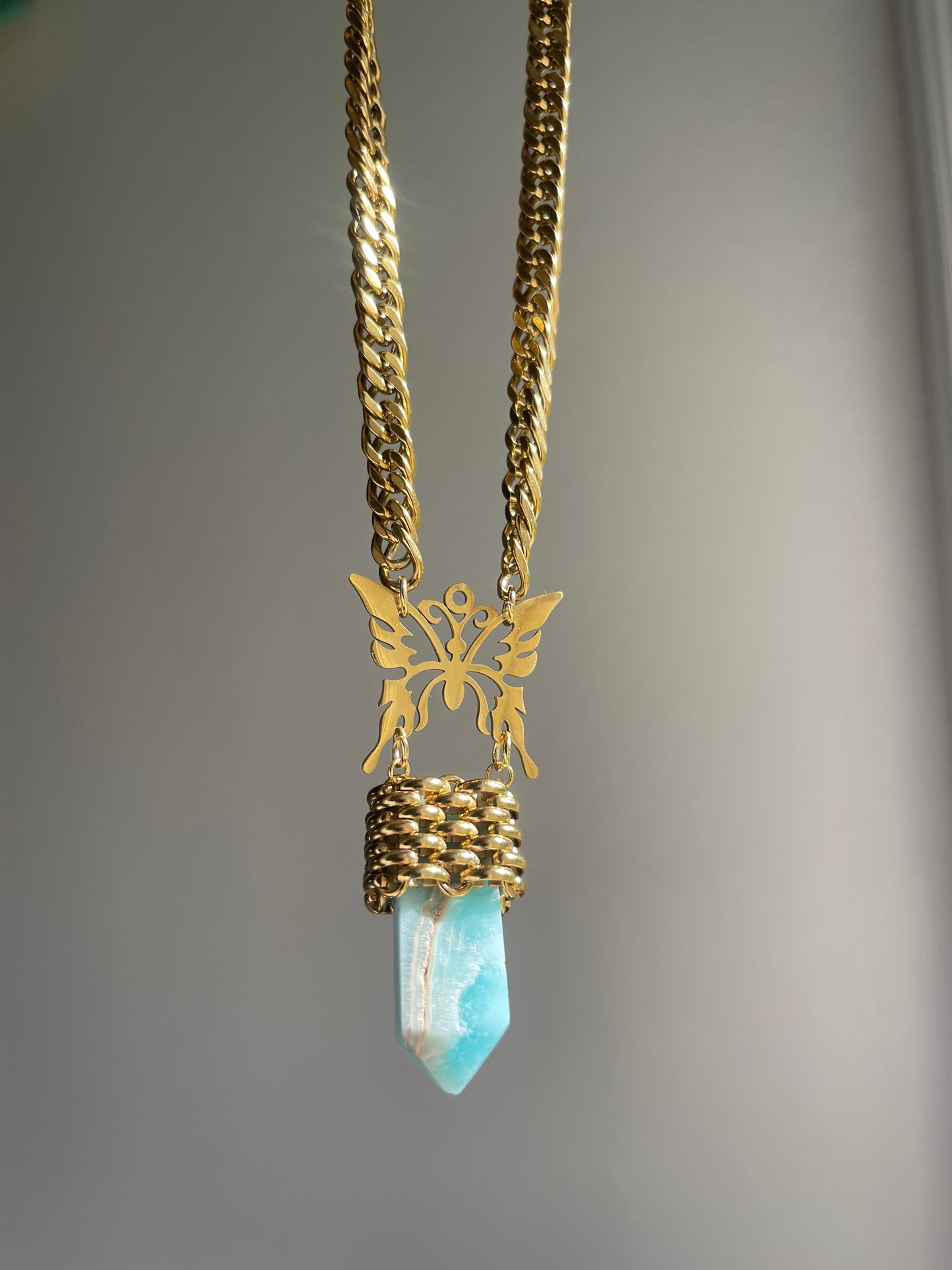 Hemimorphite Butterfly Necklace ⟡ Gold