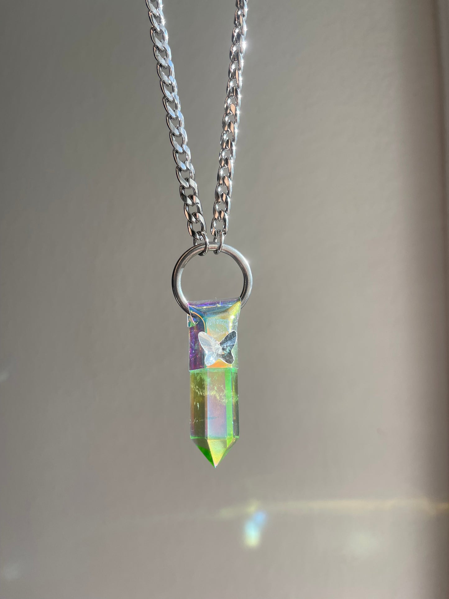 Mini Green Aura Quartz Butterfly Pendant