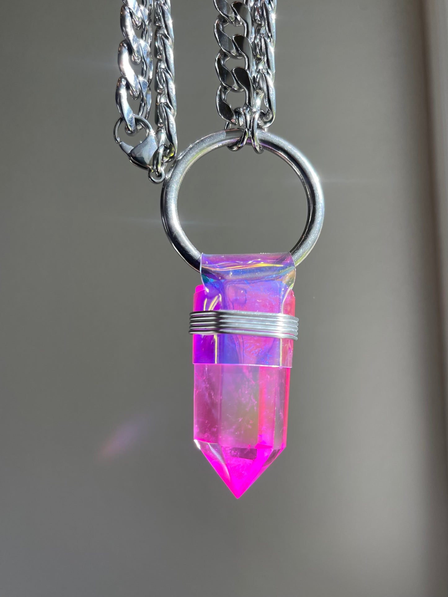 Pink Aura Quartz Necklace
