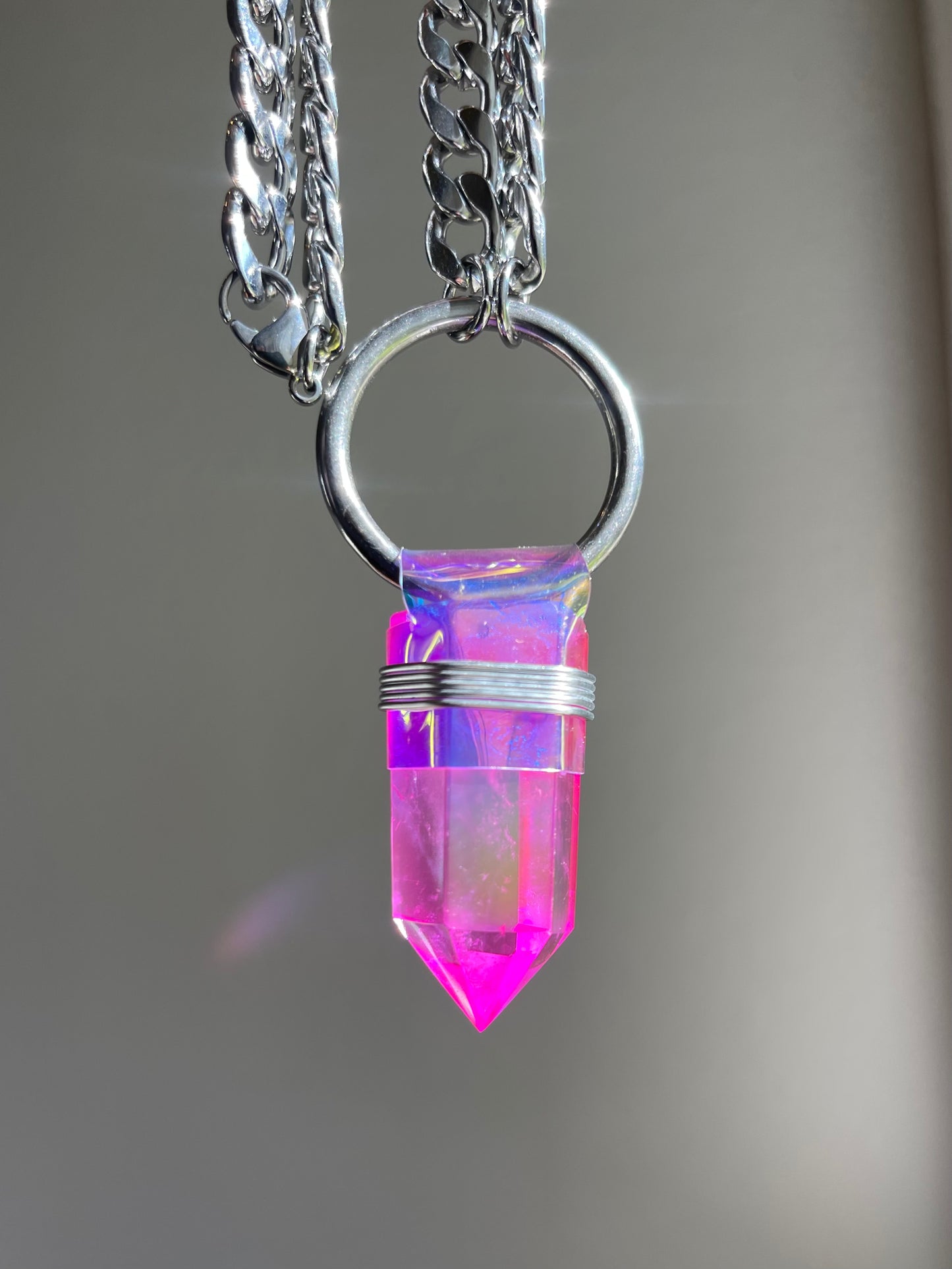 Pink Aura Quartz Necklace