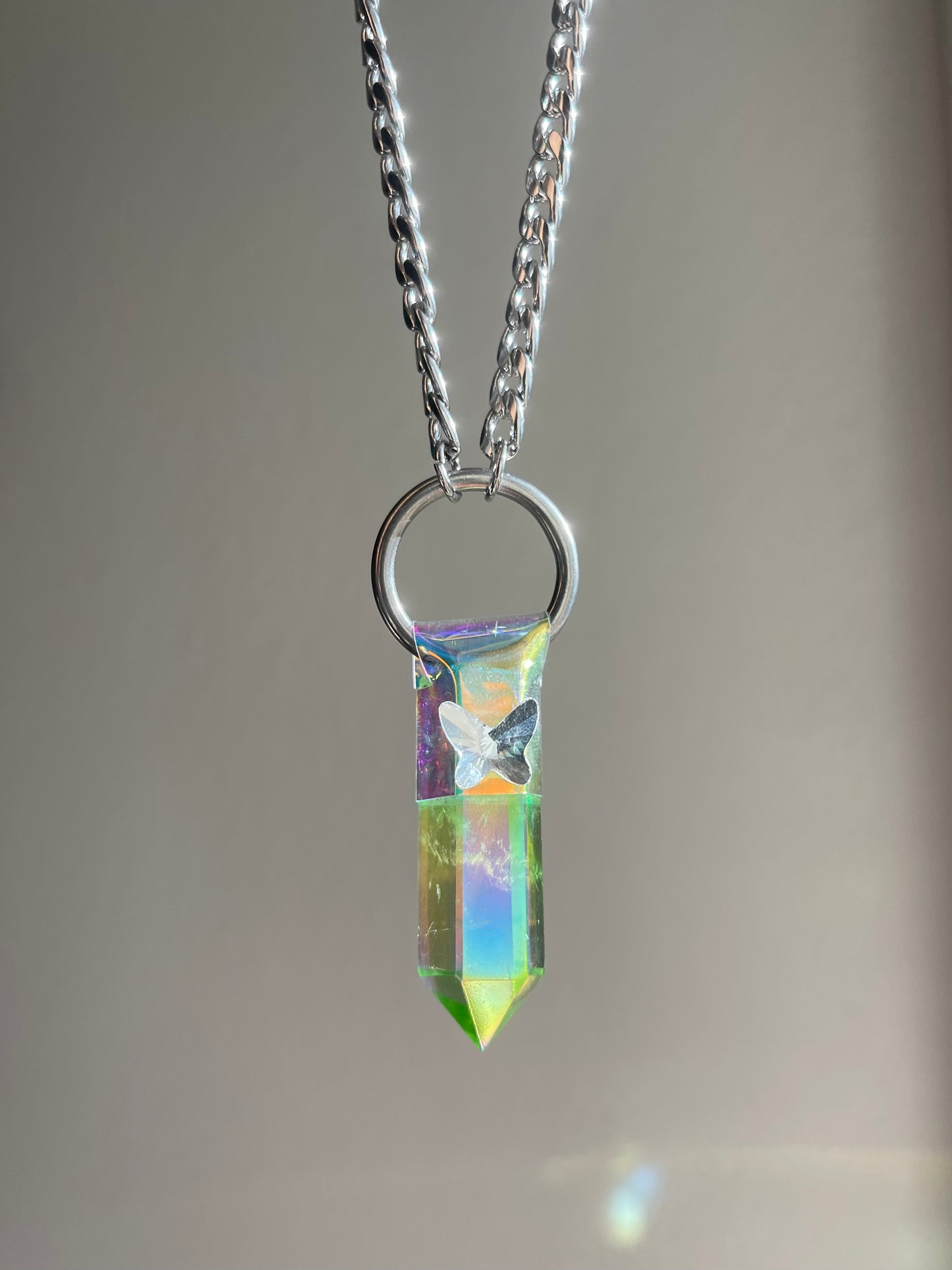 Mini Green Aura Quartz Butterfly Pendant