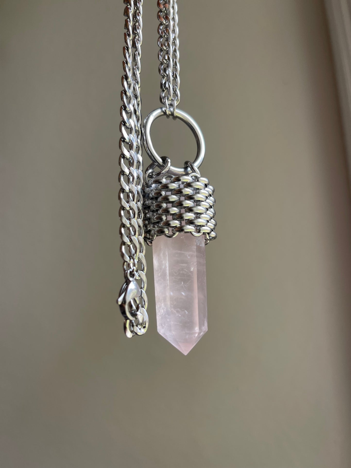 Rose Quartz Stainless Steel Pendant