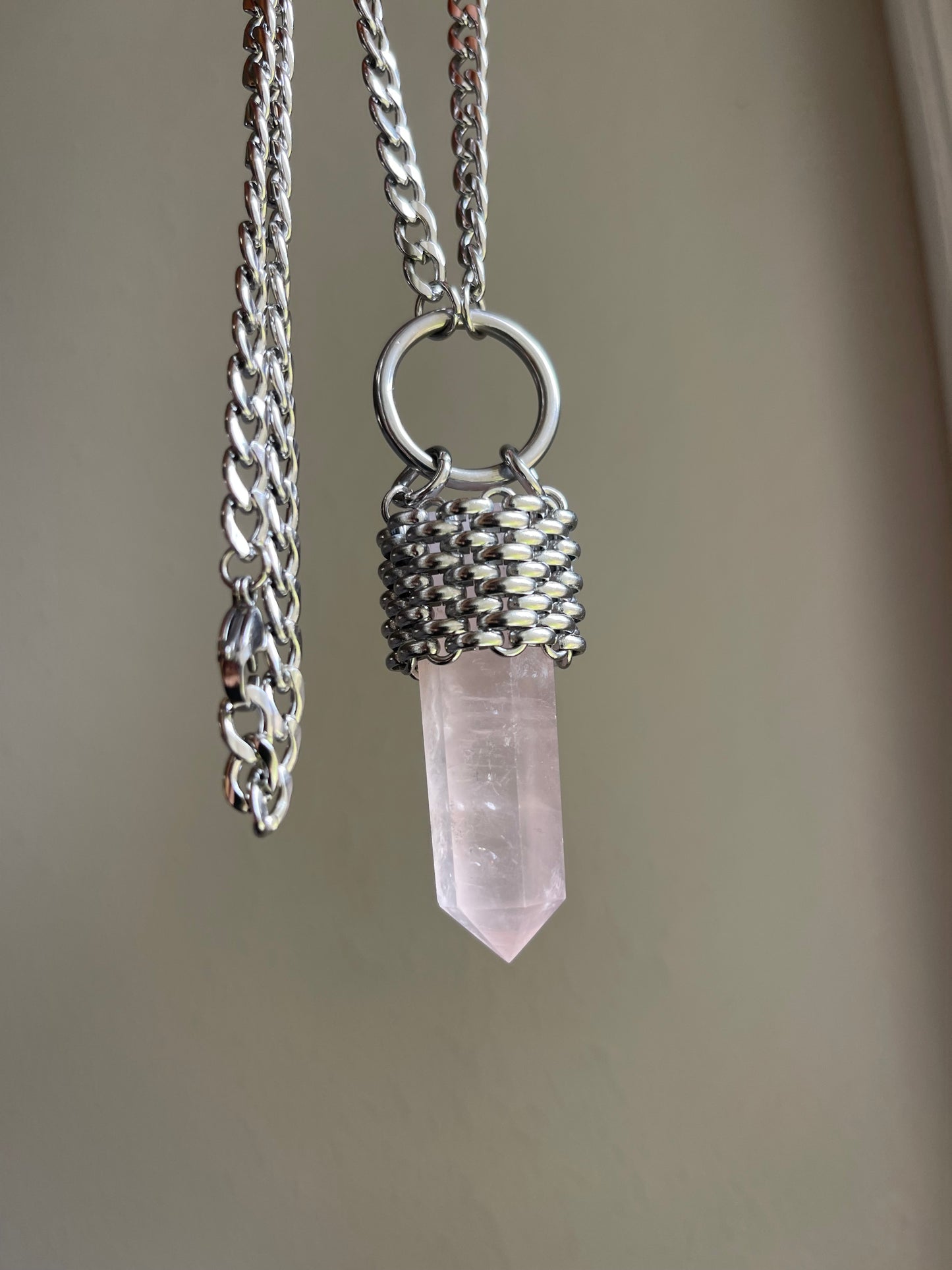 Rose Quartz Stainless Steel Pendant