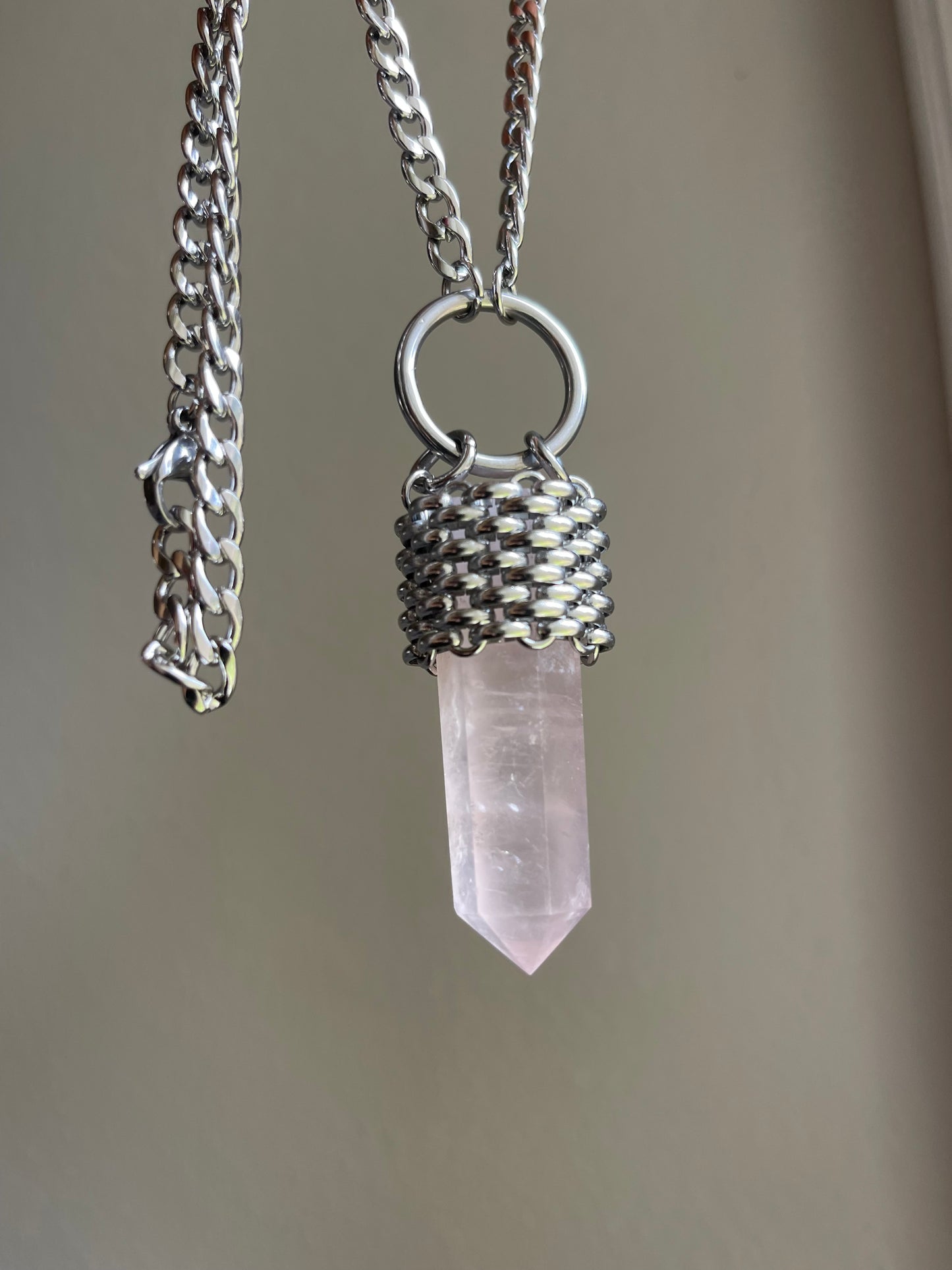 Rose Quartz Stainless Steel Pendant