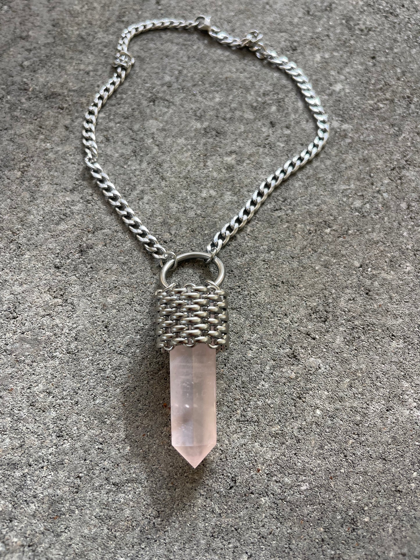 Rose Quartz Stainless Steel Pendant