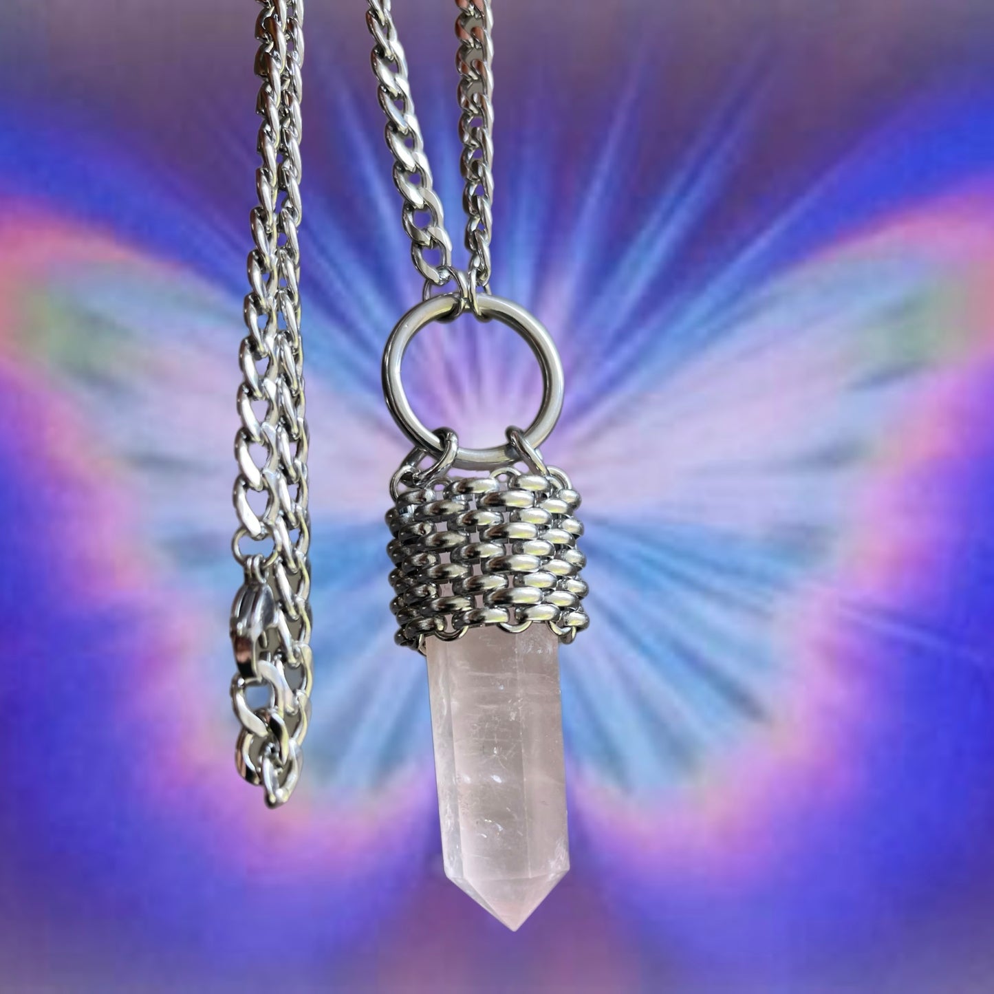 Rose Quartz Stainless Steel Pendant