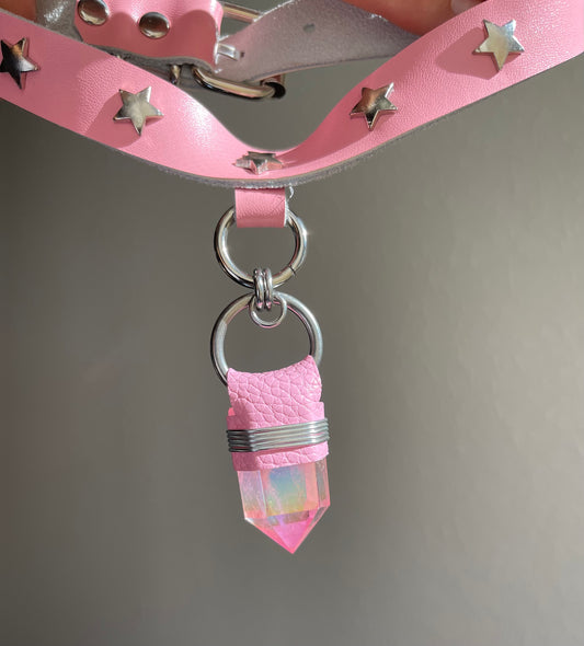 Pink Aura Quartz Kitten Collar