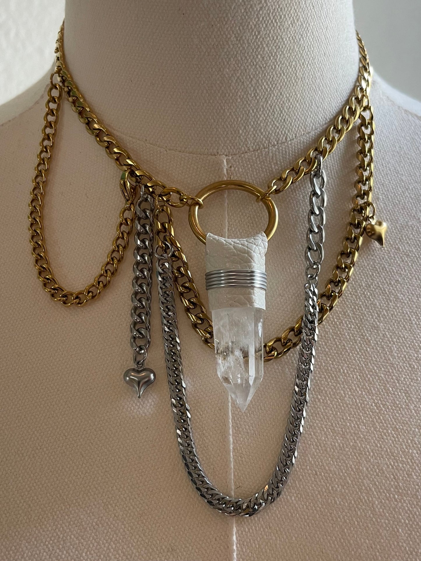 Mixed Metal Quartz Layered Necklace