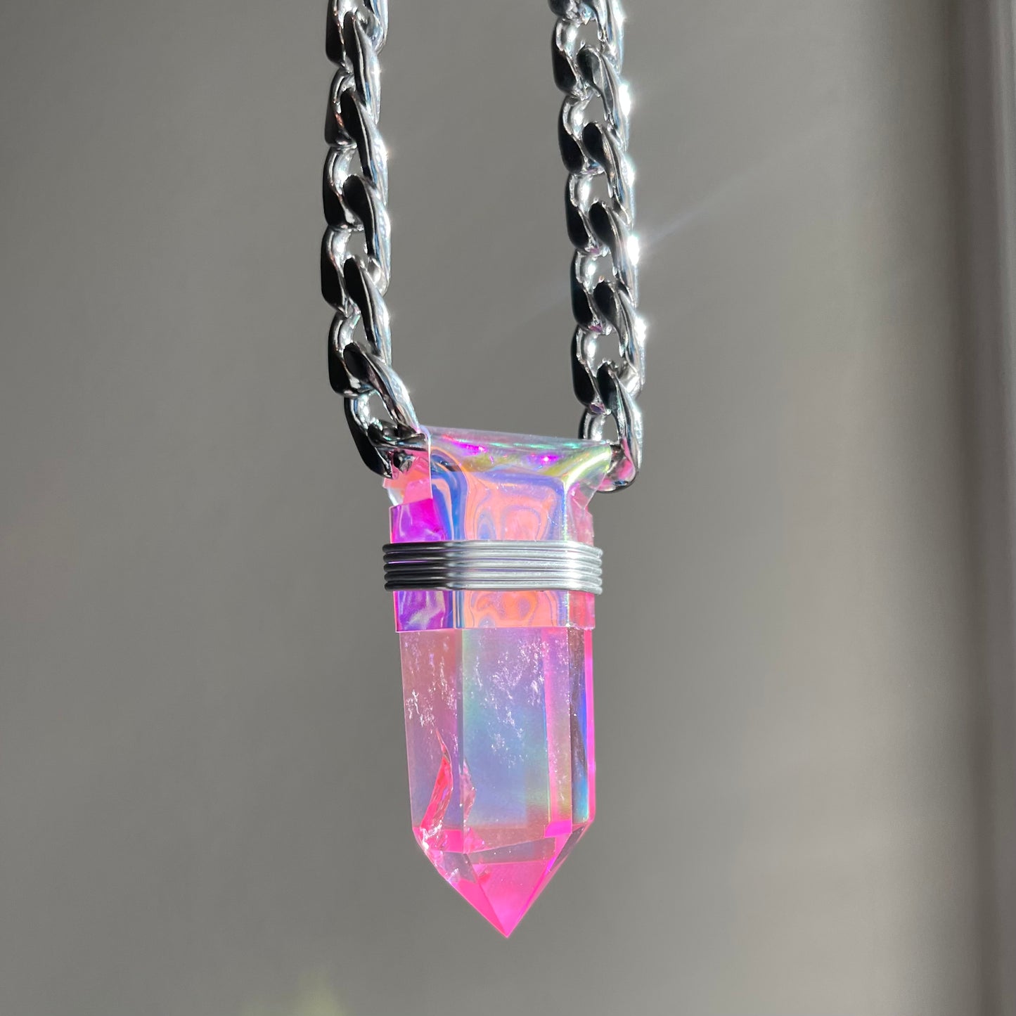 Pink Aura Quartz Necklace