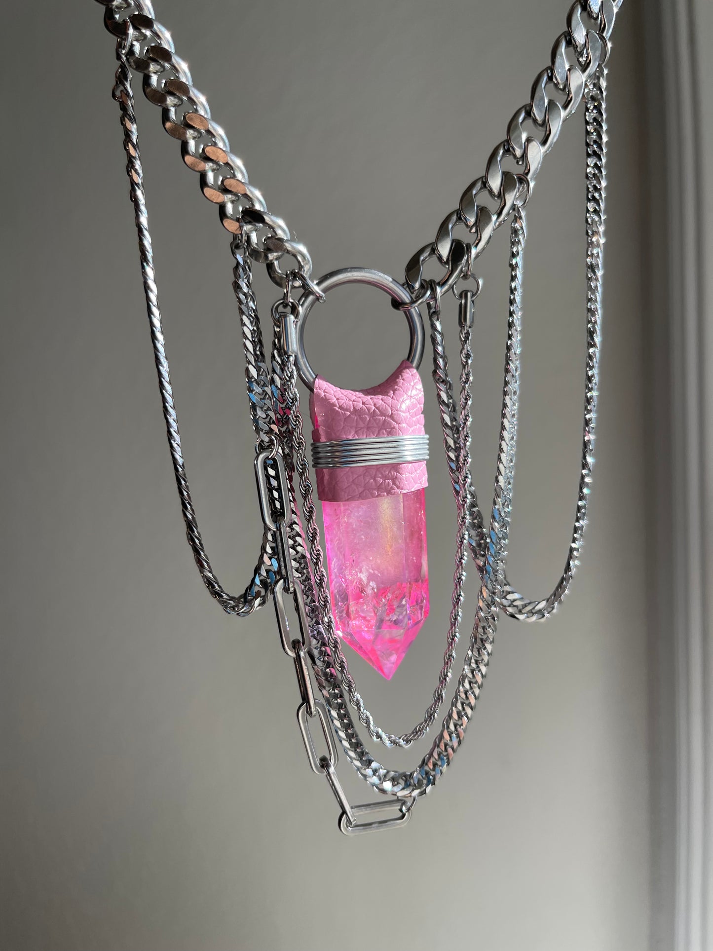 Pink Aura Quartz Layered Choker