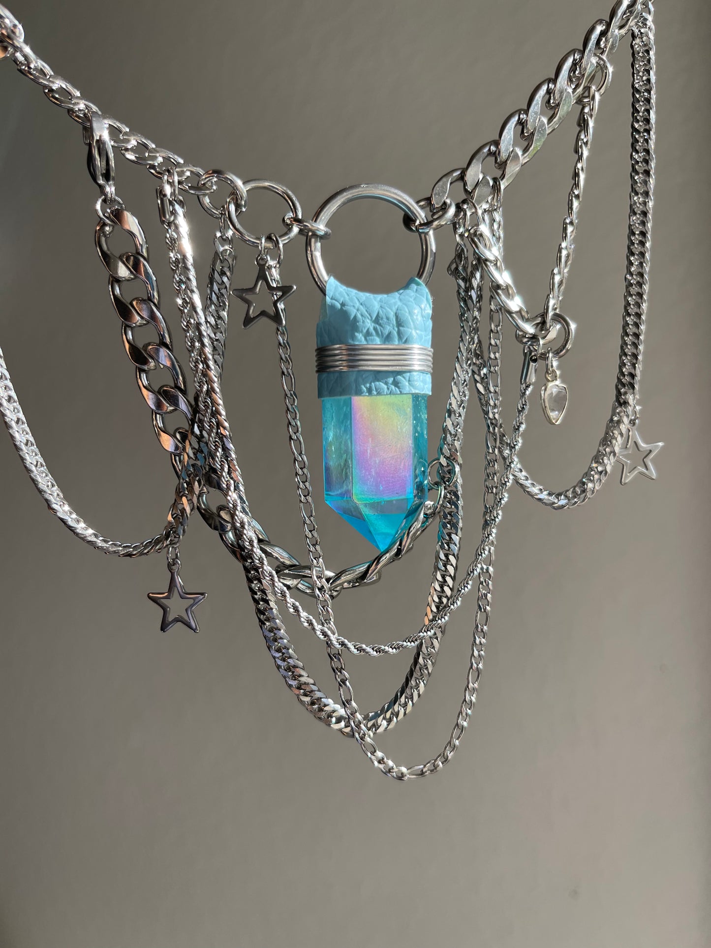 Aqua Aura Quartz Layered Choker