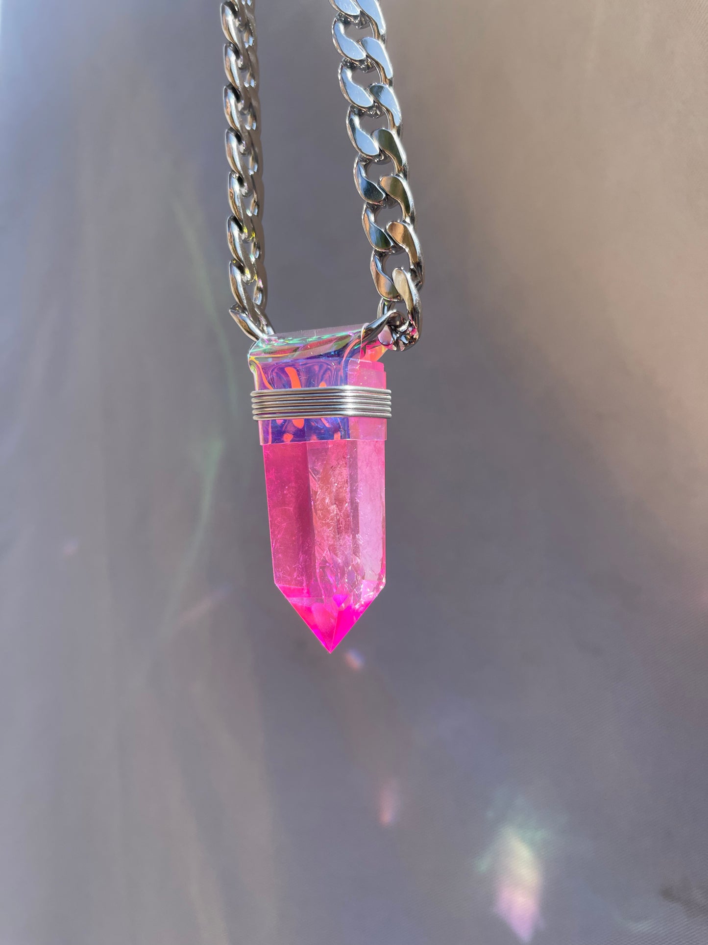 Pink Aura Quartz Necklace