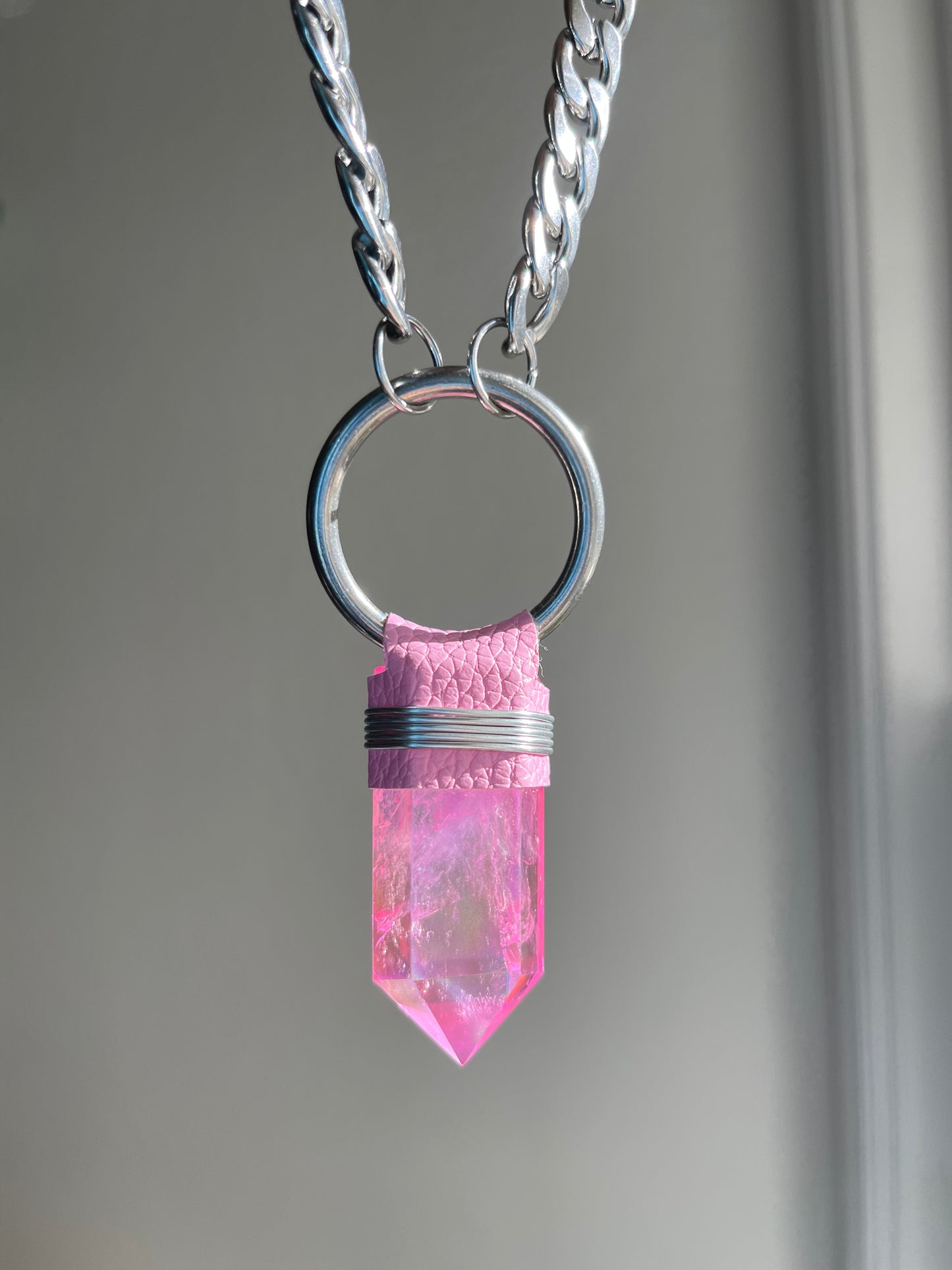 Pink Aura Quartz Necklace