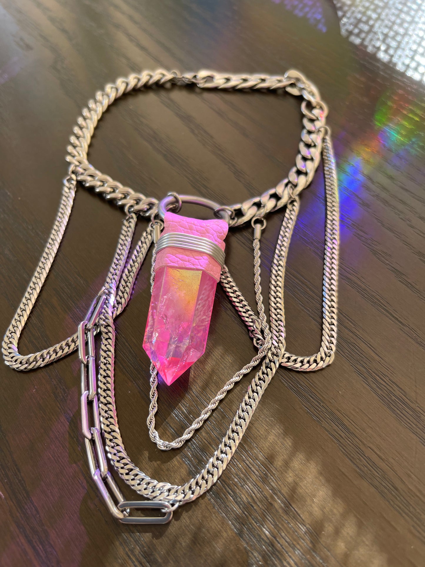 Pink Aura Quartz Layered Choker