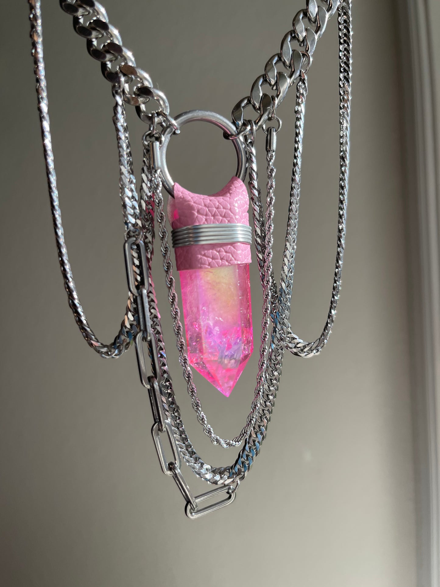 Pink Aura Quartz Layered Choker