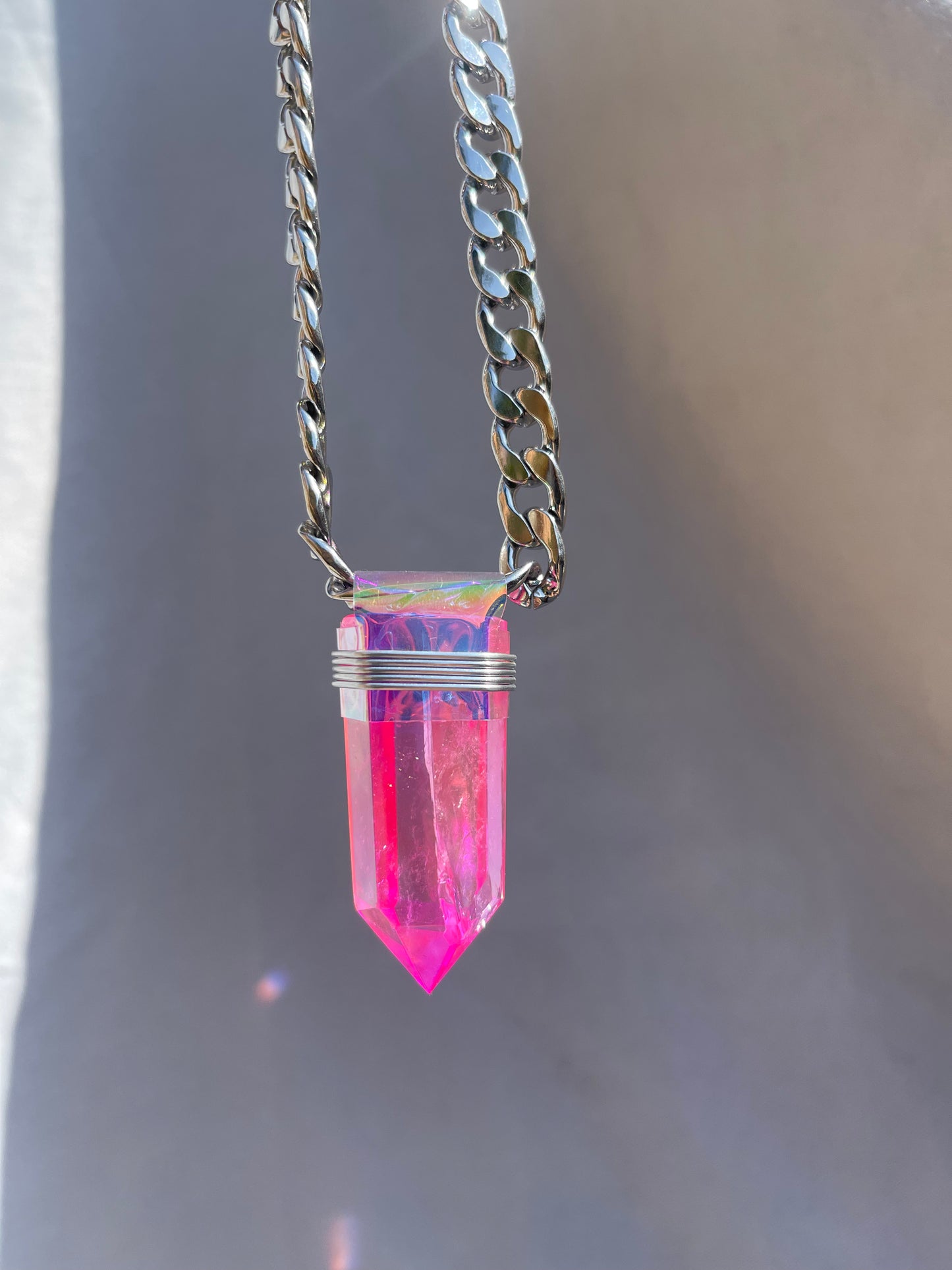 Pink Aura Quartz Necklace