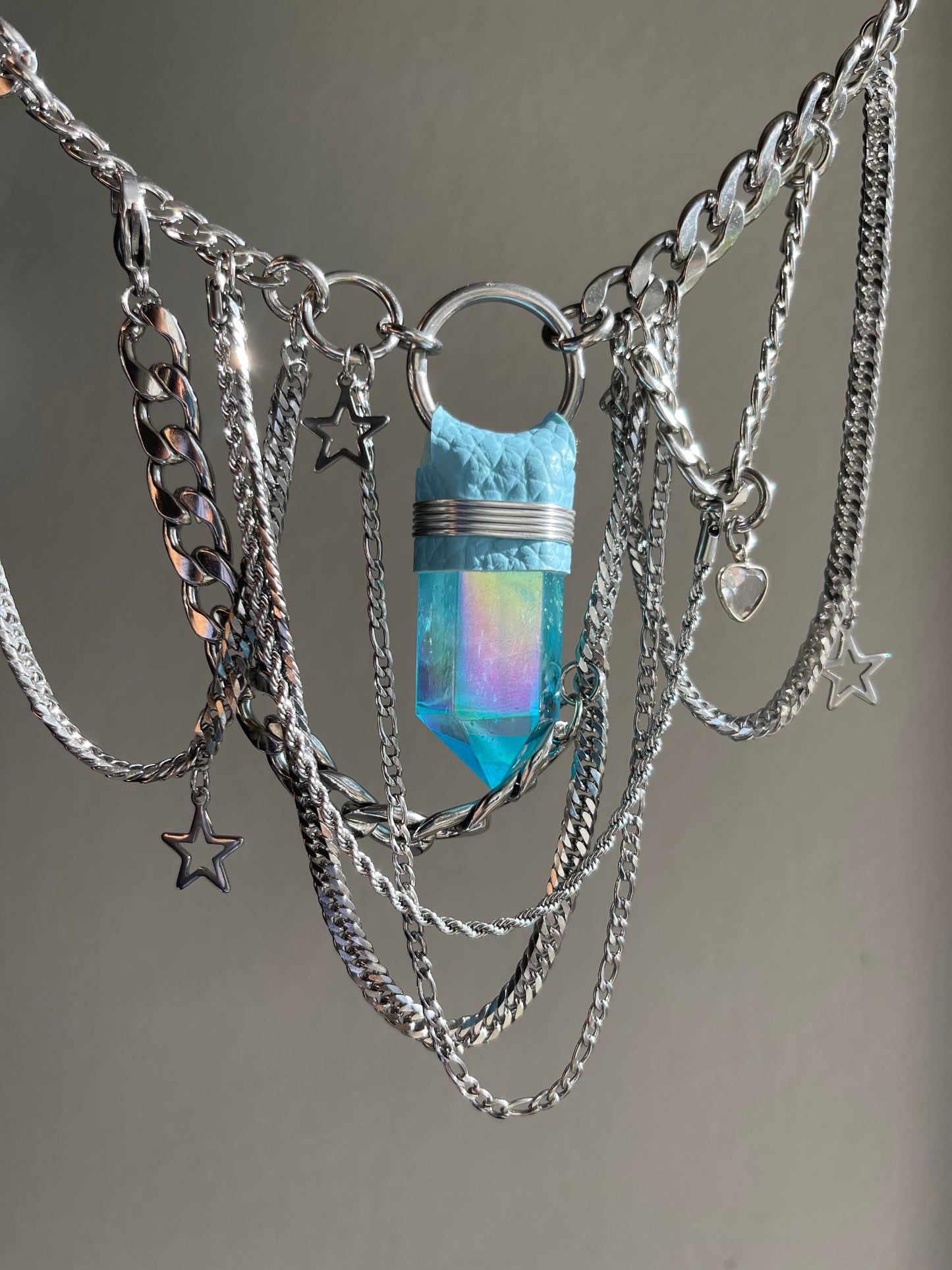 Aqua Aura Quartz Layered Choker