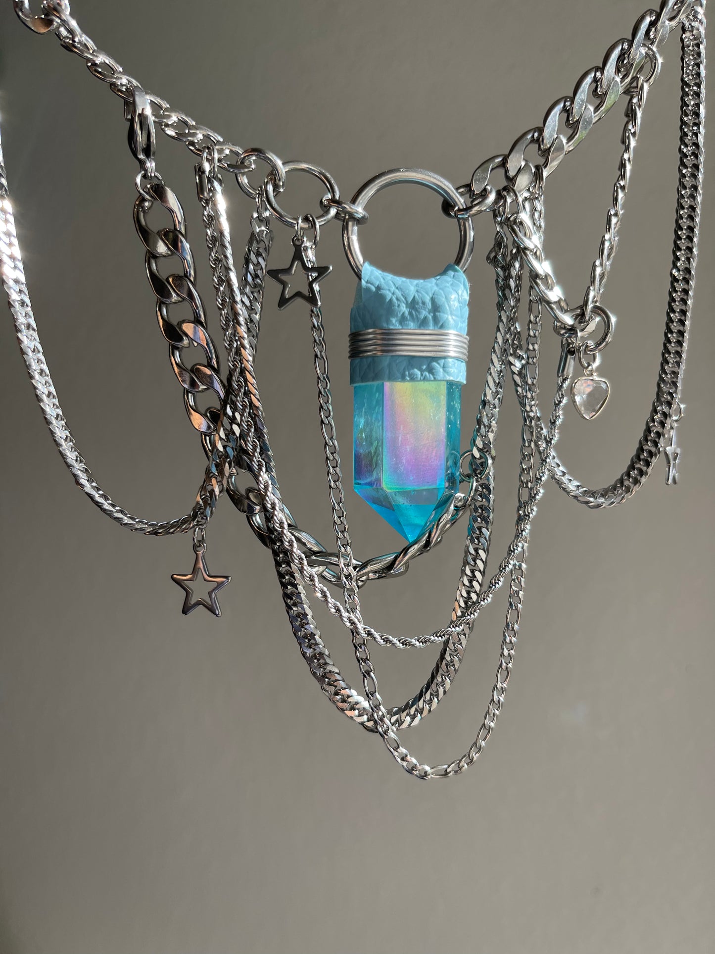 Aqua Aura Quartz Layered Choker