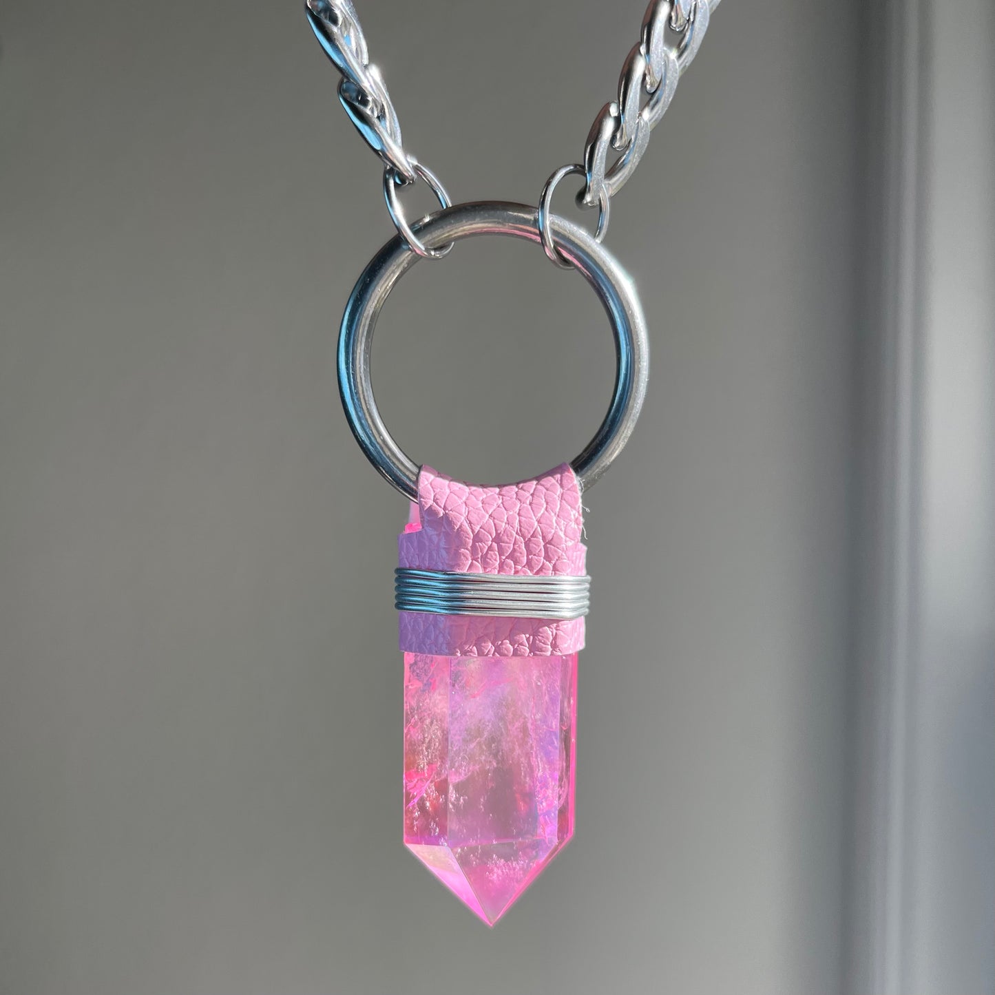 Pink Aura Quartz Necklace