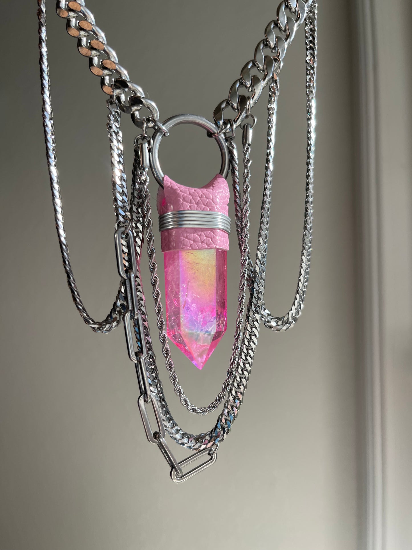 Pink Aura Quartz Layered Choker