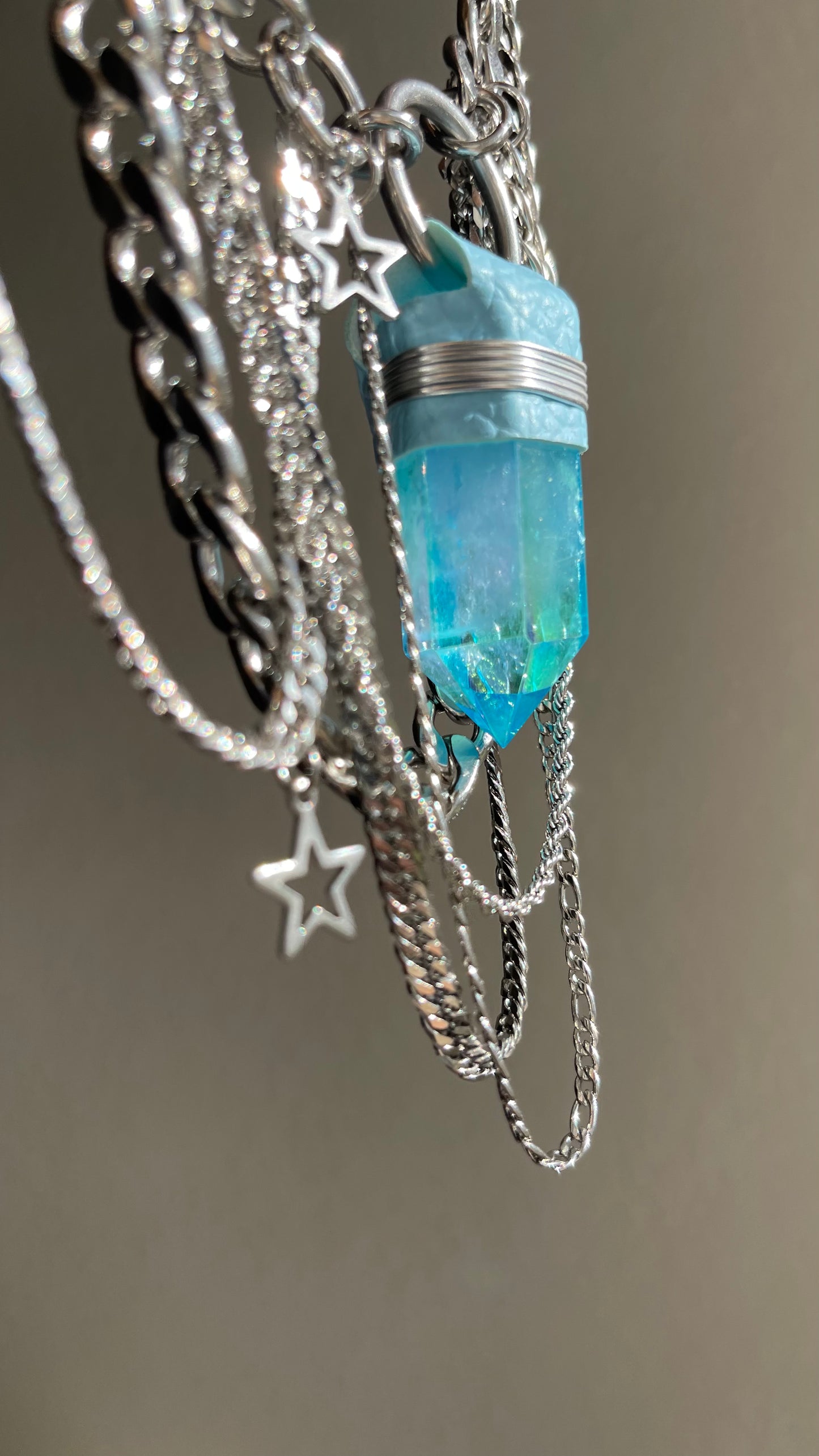 Aqua Aura Quartz Layered Choker