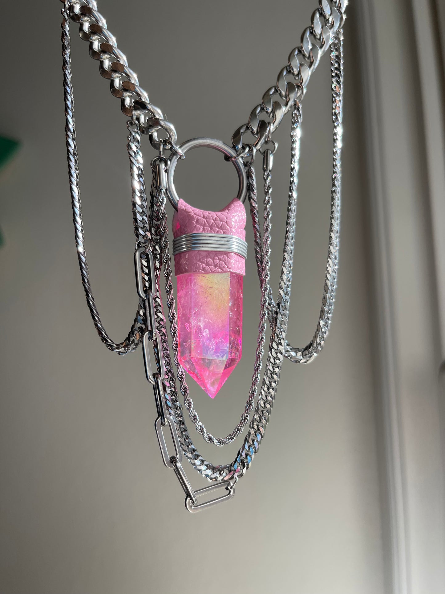 Pink Aura Quartz Layered Choker