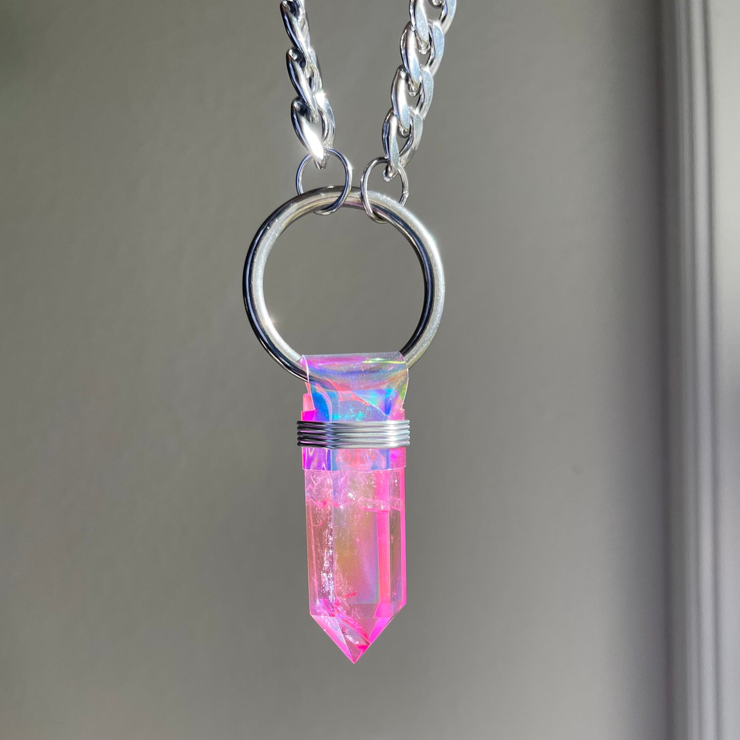 Pink Aura Quartz Necklace