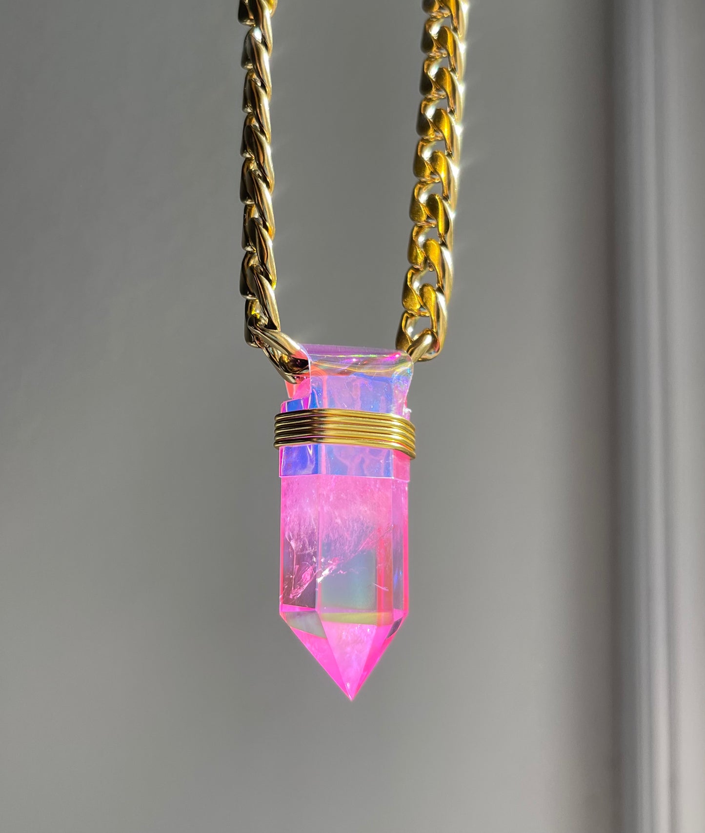 Pink Aura Quartz Necklace